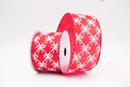 Red/White Glitter Tied Bow Pattern Wired Ribbon_KW0462GC-7-7